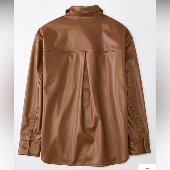 Online Only AE Oversized Vegan Leather Shacket - Picture 5 of 7
